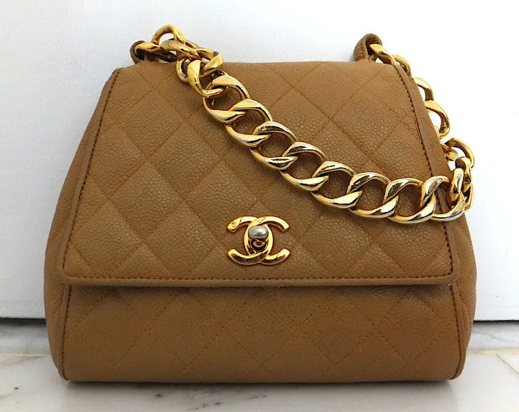 Authentic Chanel Vintage Tan Caviar Mini Flapover