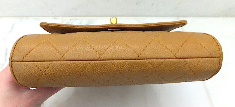 Authentic Chanel Vintage Tan Caviar Mini Flapover