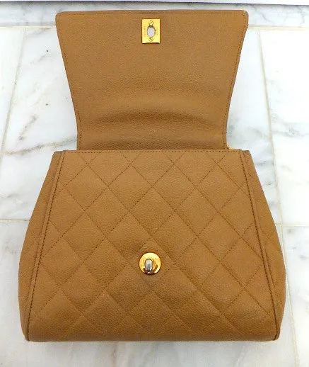 Authentic Chanel Vintage Tan Caviar Mini Flapover