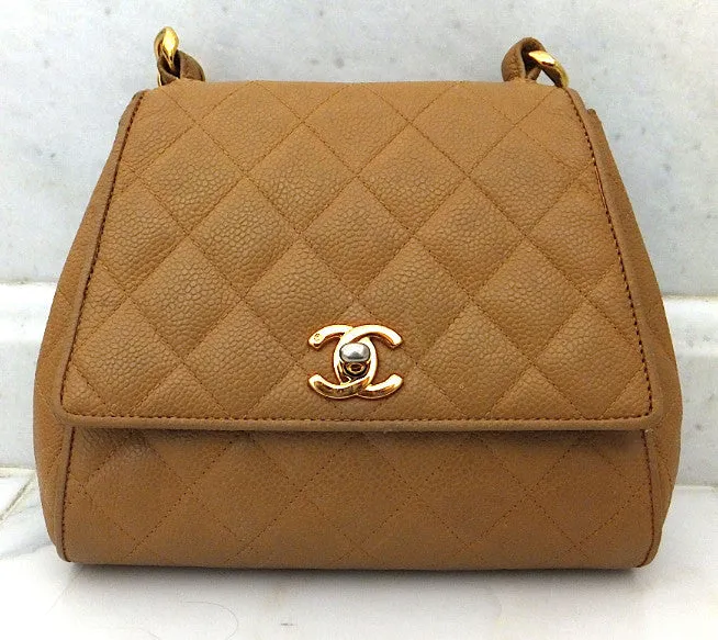 Authentic Chanel Vintage Tan Caviar Mini Flapover