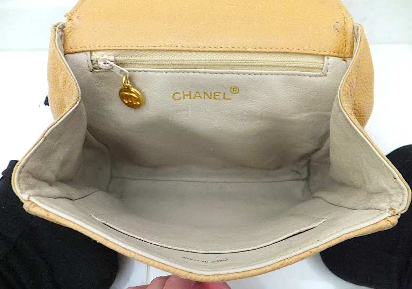 Authentic Chanel Vintage Tan Caviar Mini Flapover