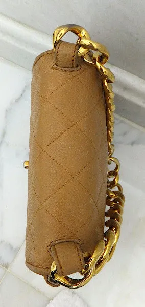 Authentic Chanel Vintage Tan Caviar Mini Flapover