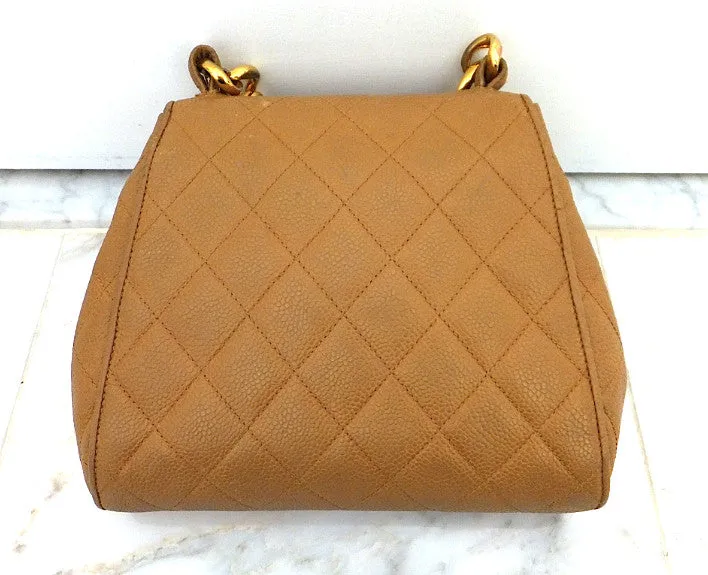 Authentic Chanel Vintage Tan Caviar Mini Flapover