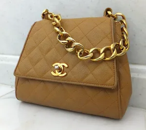 Authentic Chanel Vintage Tan Caviar Mini Flapover