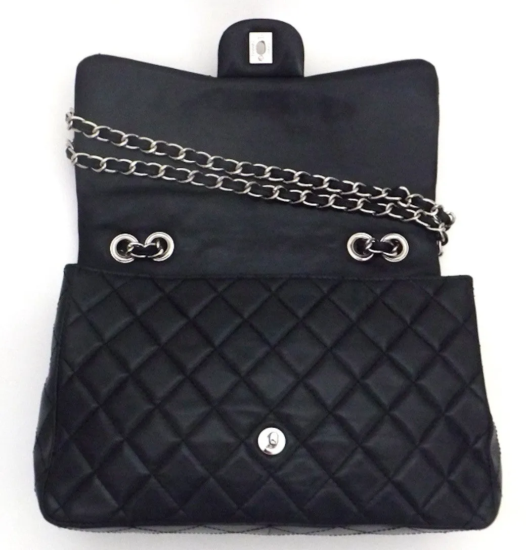 Authentic NEW Chanel Black Lamb with Silver Hardware Maxi Jumbo