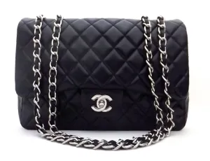 Authentic NEW Chanel Black Lamb with Silver Hardware Maxi Jumbo