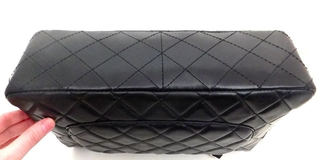 Authentic NEW Chanel Black Lamb with Silver Hardware Maxi Jumbo