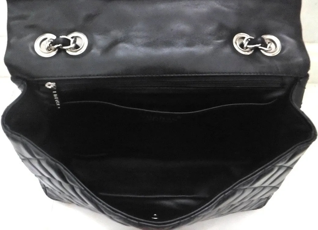 Authentic NEW Chanel Black Lamb with Silver Hardware Maxi Jumbo