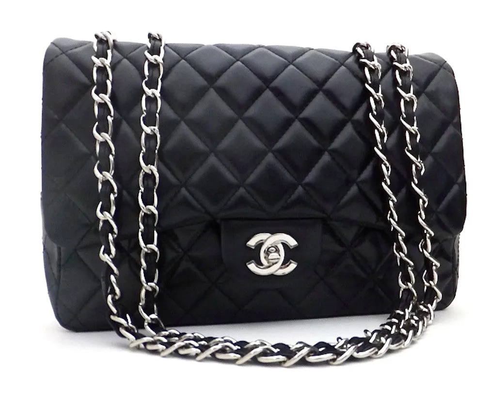 Authentic NEW Chanel Black Lamb with Silver Hardware Maxi Jumbo