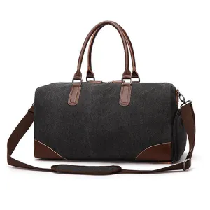 Authentic Unisex Leather And Canvass Mini Travelers Bag- Black