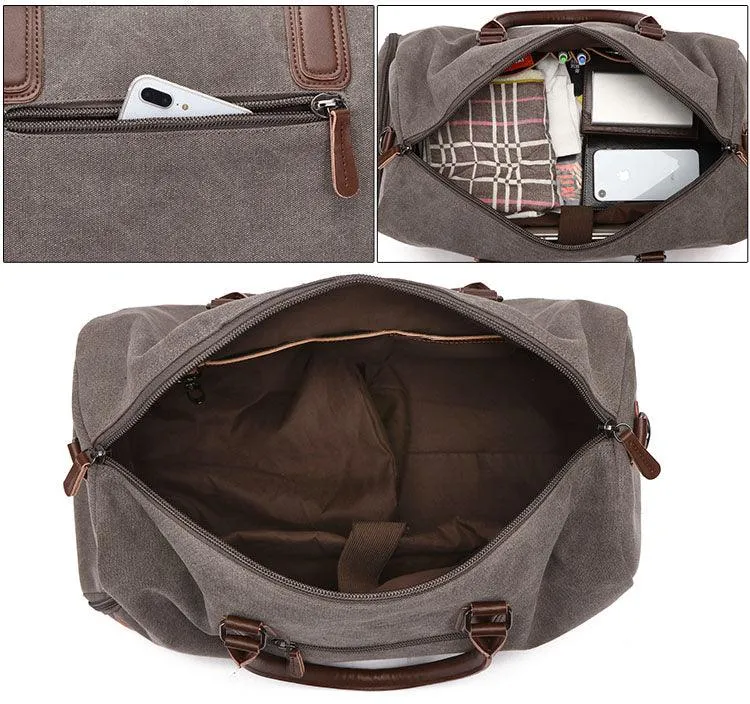 Authentic Unisex Leather And Canvass Mini Travelers Bag- Black