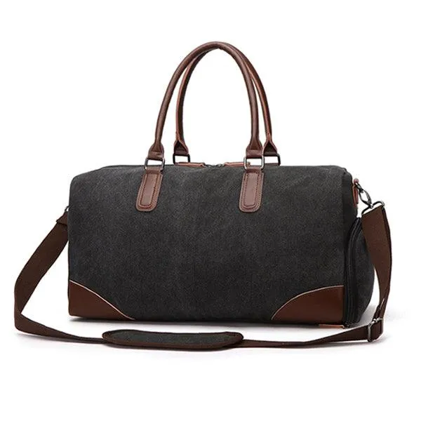 Authentic Unisex Leather And Canvass Mini Travelers Bag- Black