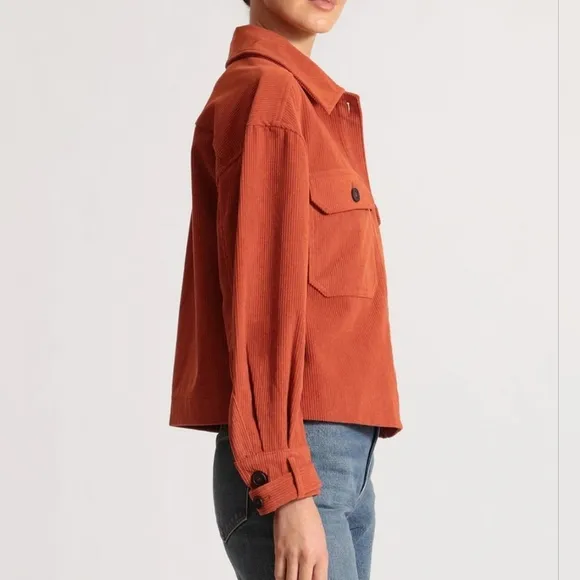 Avec Les Filles Corduroy Jacket Womens L Rust Orange Shacket NEW