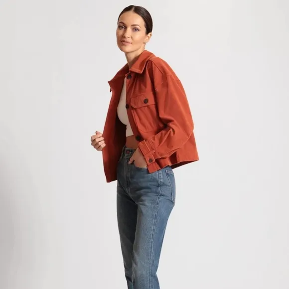 Avec Les Filles Corduroy Jacket Womens L Rust Orange Shacket NEW