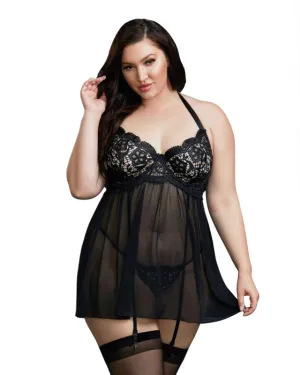 Babydoll, Thong - 2x - Black