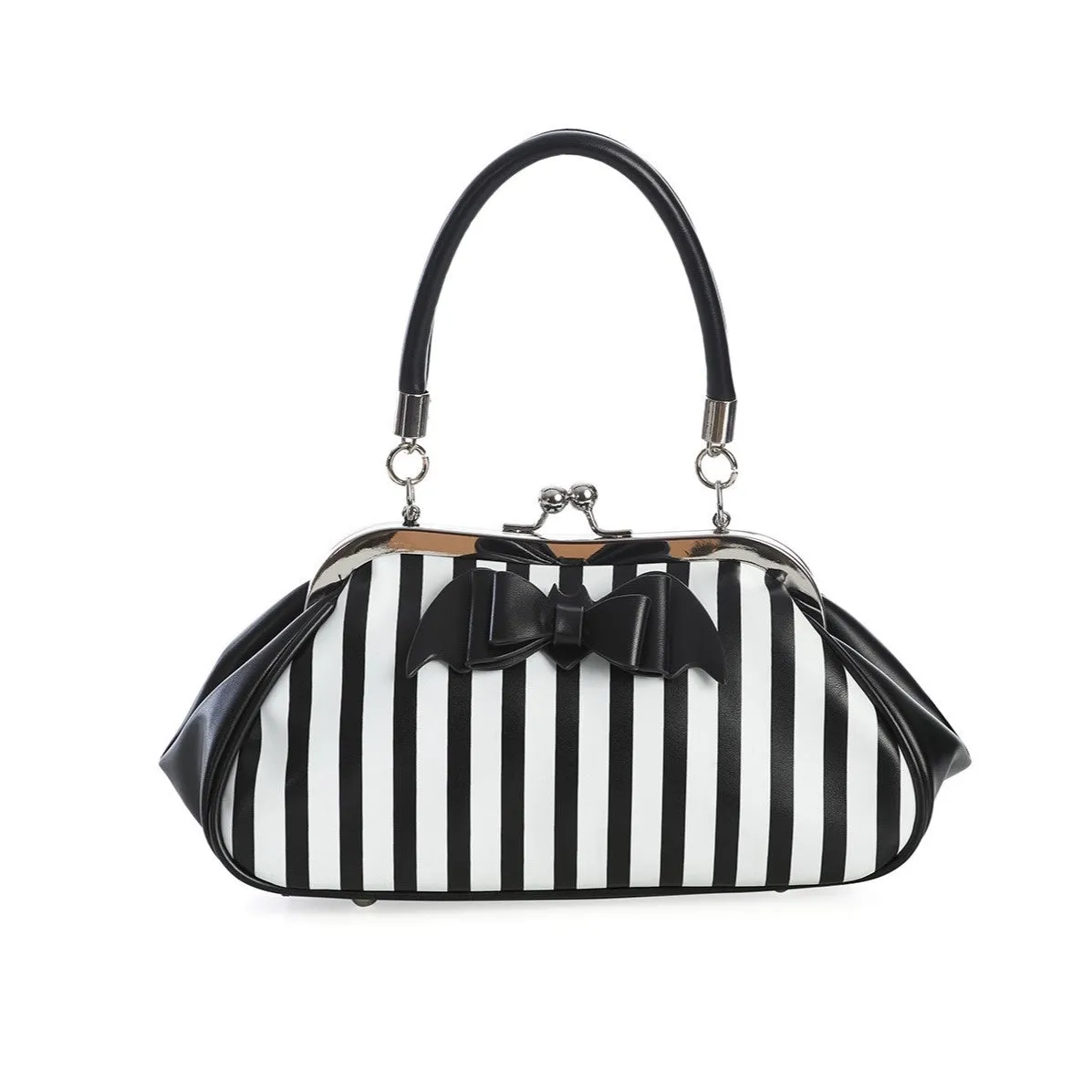 Banned Night of Mystery Stripy Gothic Bat Bow Handbag