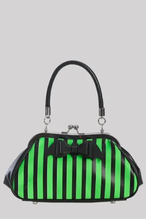 Banned Night of Mystery Stripy Gothic Bat Bow Handbag