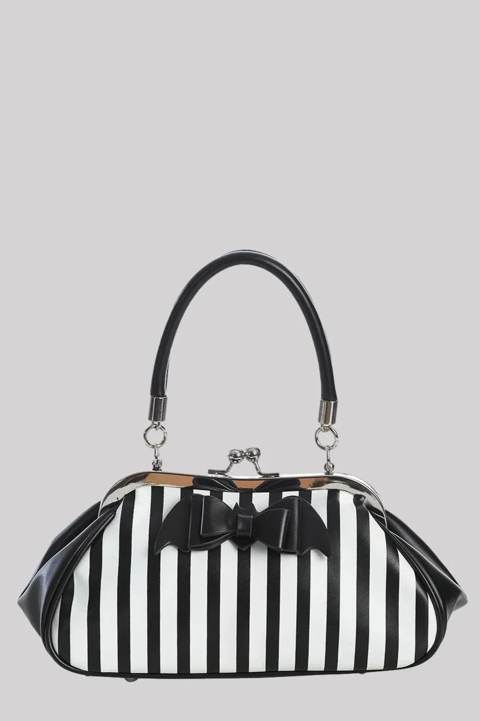 Banned Night of Mystery Stripy Gothic Bat Bow Handbag