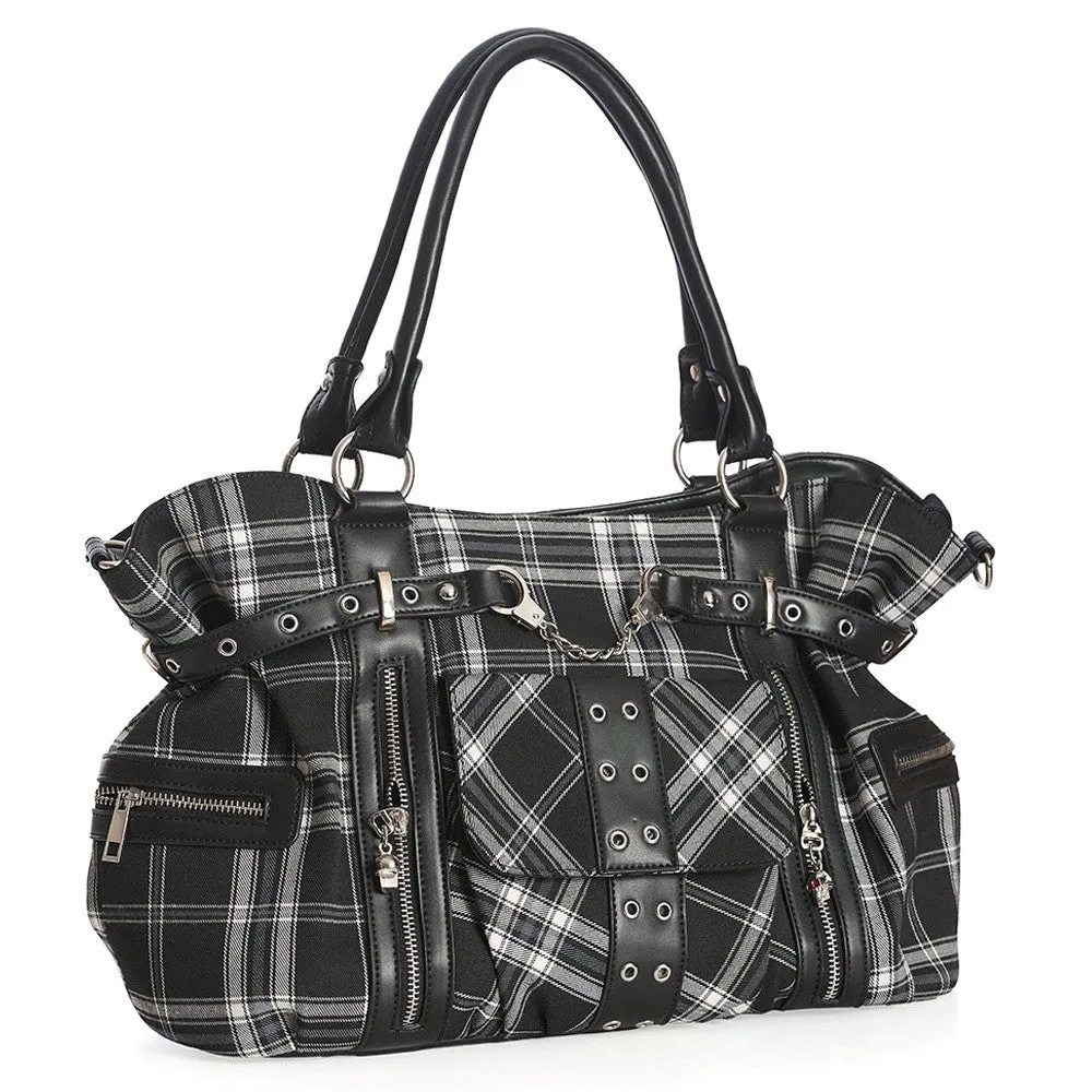 Banned Rise Up Black and White Tartan Punk Bag