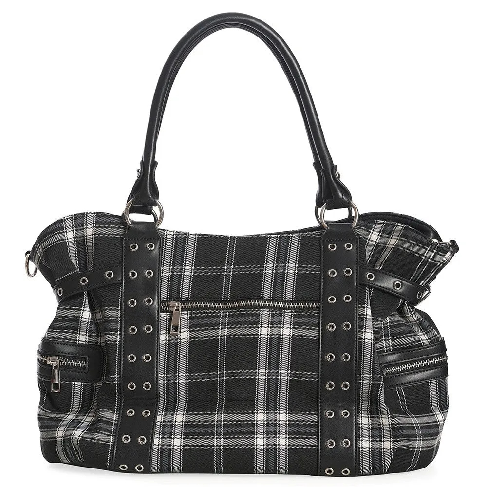 Banned Rise Up Black and White Tartan Punk Bag