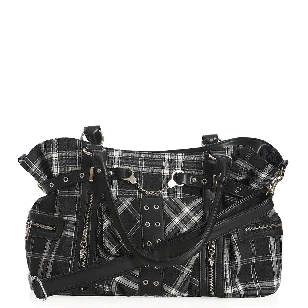 Banned Rise Up Black and White Tartan Punk Bag