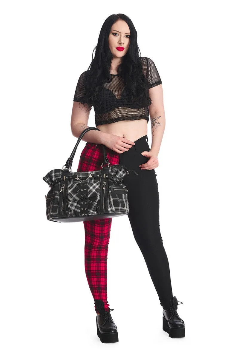 Banned Rise Up Black and White Tartan Punk Bag