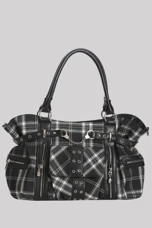 Banned Rise Up Black and White Tartan Punk Bag