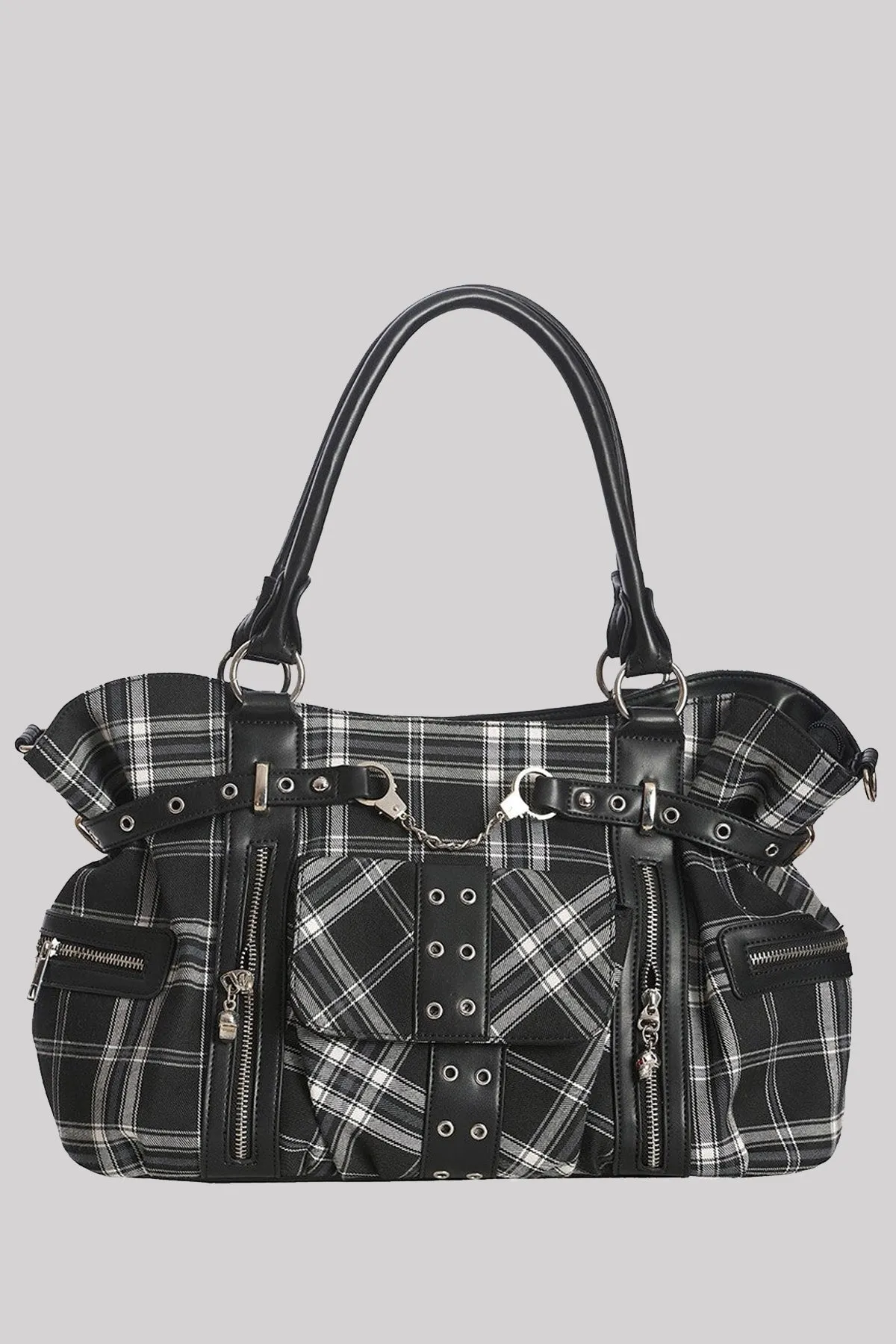 Banned Rise Up Black and White Tartan Punk Bag