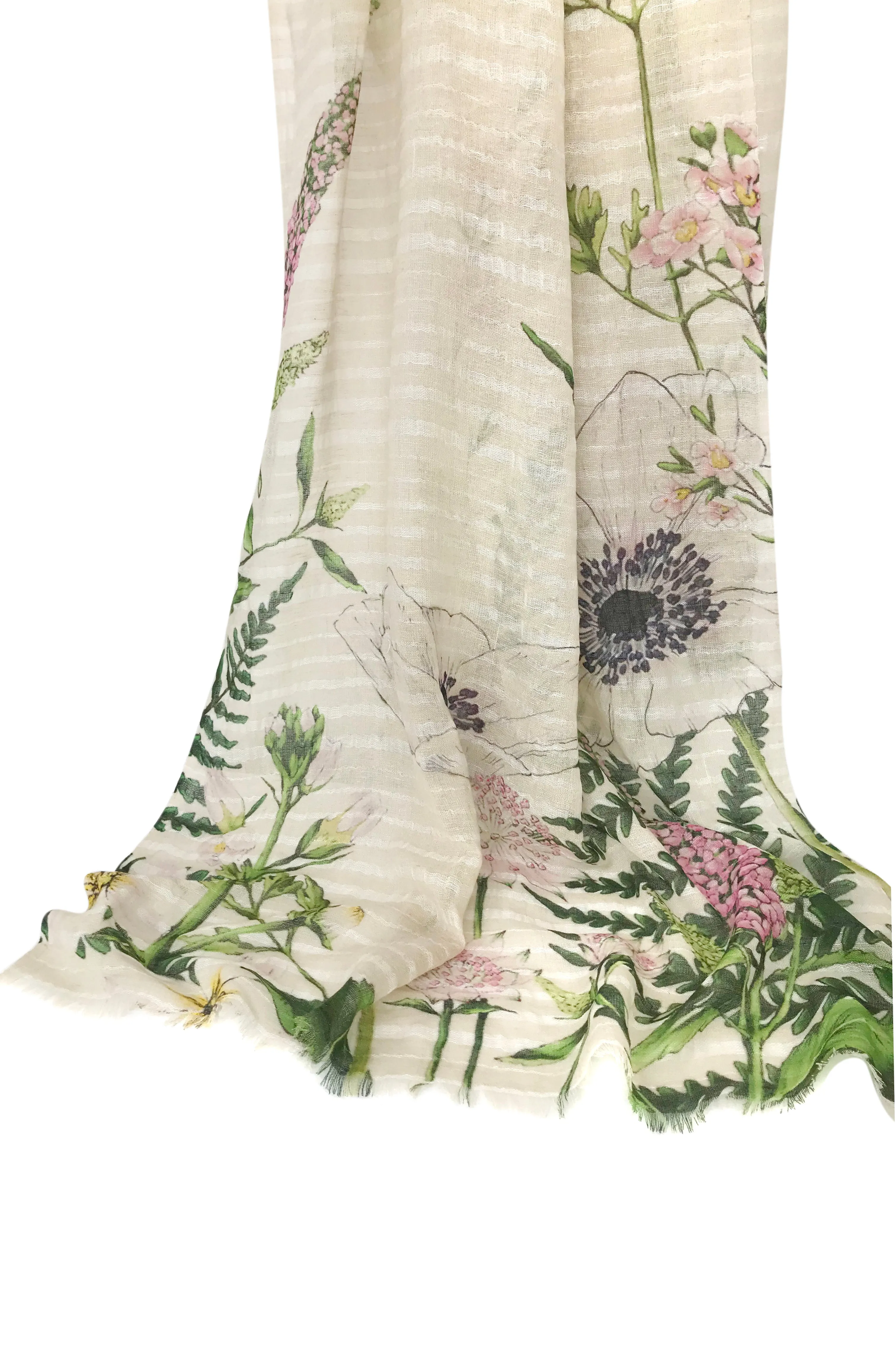 Beige Floral Silk Scarf