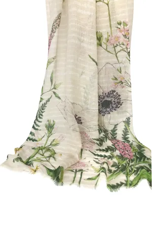 Beige Floral Silk Scarf