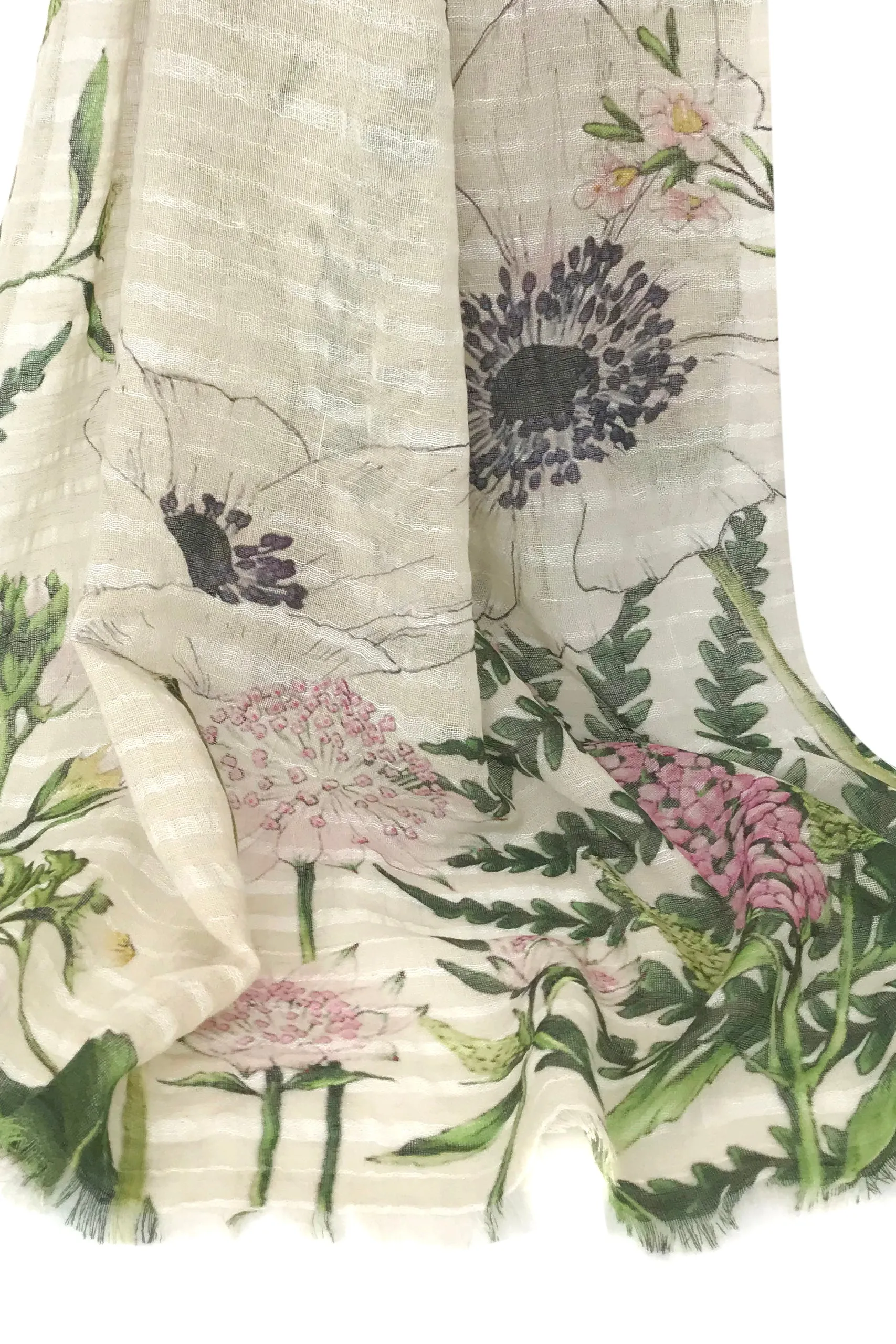 Beige Floral Silk Scarf