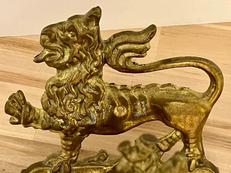 Bell Vintage Brass with Fox Hunter Finial and Royal Lion or Griffin Attachment Plate