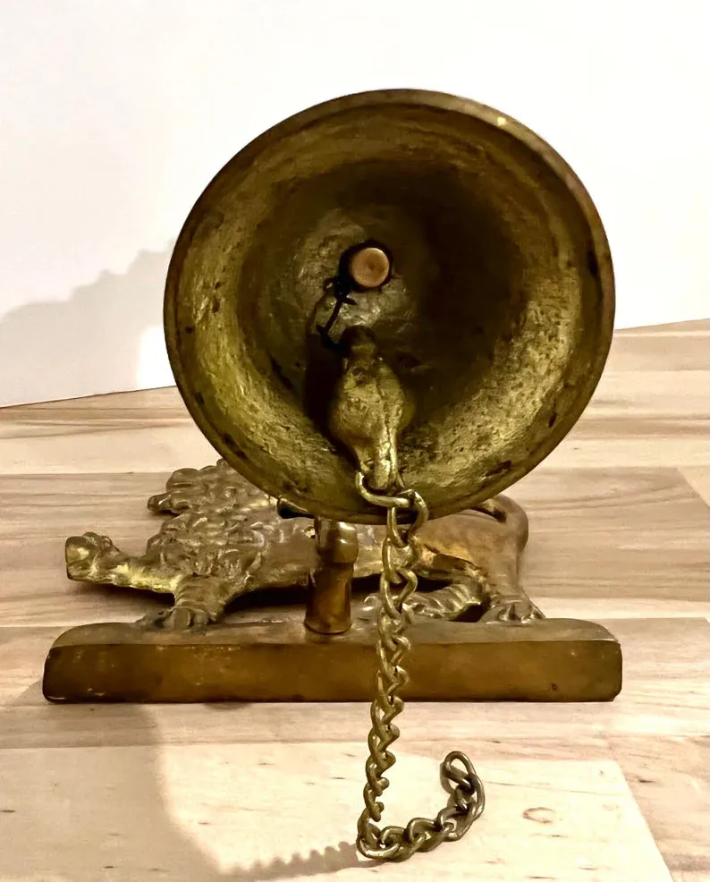Bell Vintage Brass with Fox Hunter Finial and Royal Lion or Griffin Attachment Plate