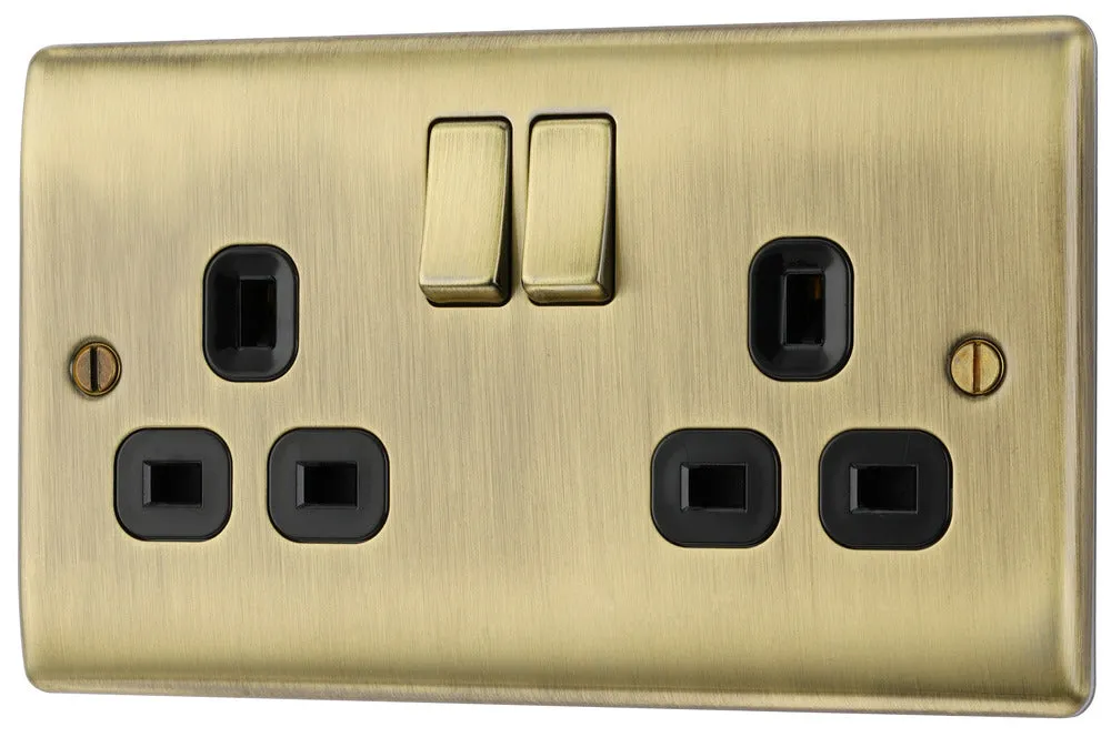 BG NAB22B Nexus Metal Double Socket 13A - Black Insert - Antique Brass