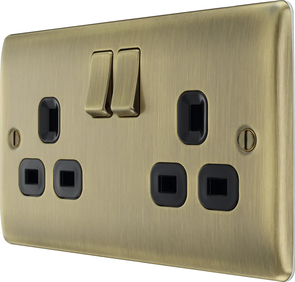 BG NAB22B Nexus Metal Double Socket 13A - Black Insert - Antique Brass