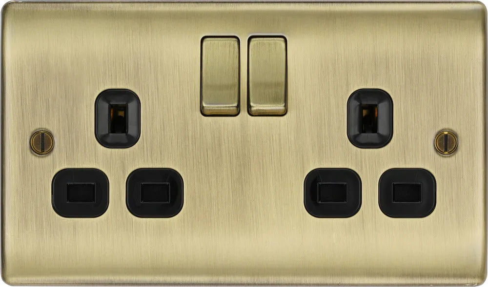 BG NAB22B Nexus Metal Double Socket 13A - Black Insert - Antique Brass