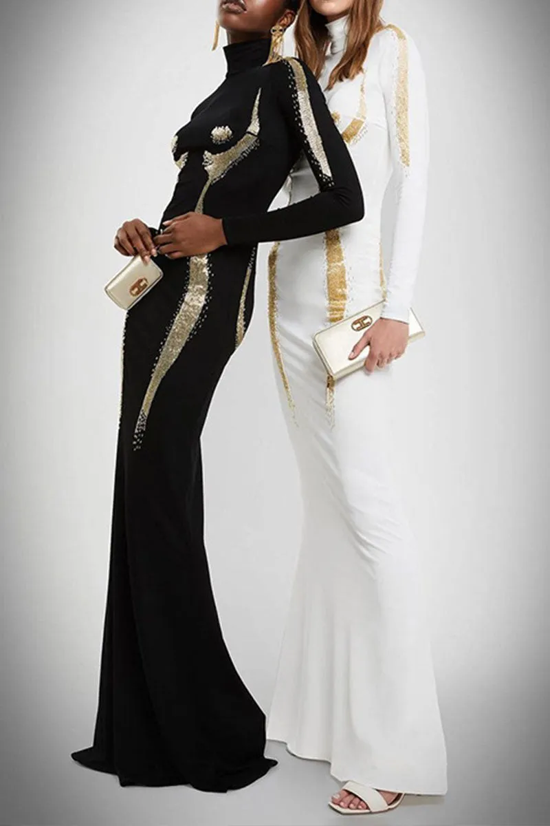 BH0133 Graphic Maxi Long Dress