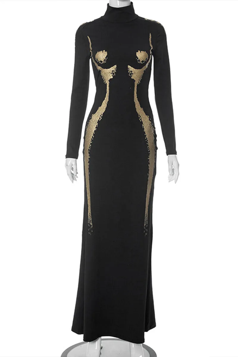 BH0133 Graphic Maxi Long Dress