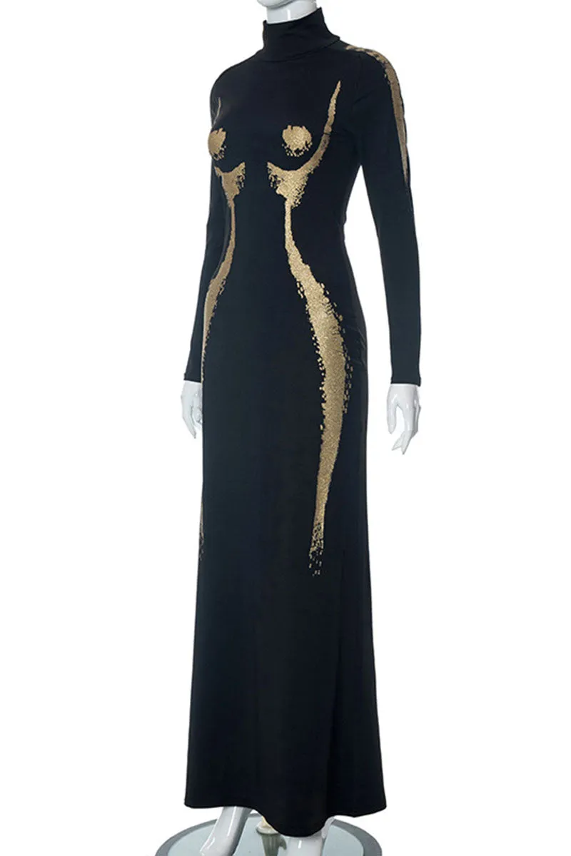 BH0133 Graphic Maxi Long Dress