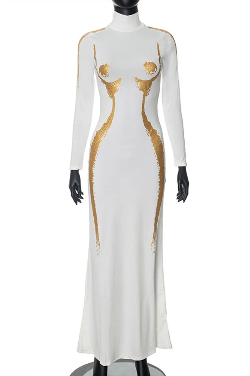 BH0133 Graphic Maxi Long Dress