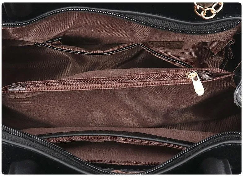Black French Fur Cham Shape Tote Handbag