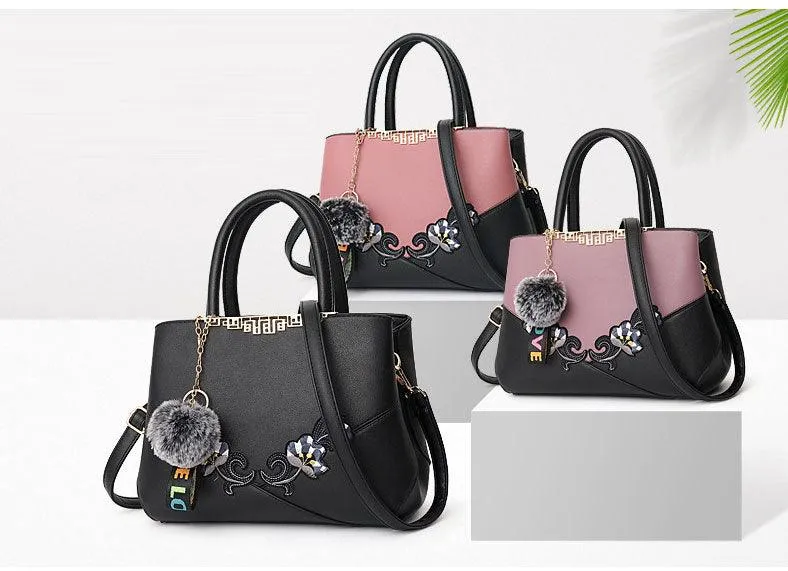 Black French Fur Cham Shape Tote Handbag