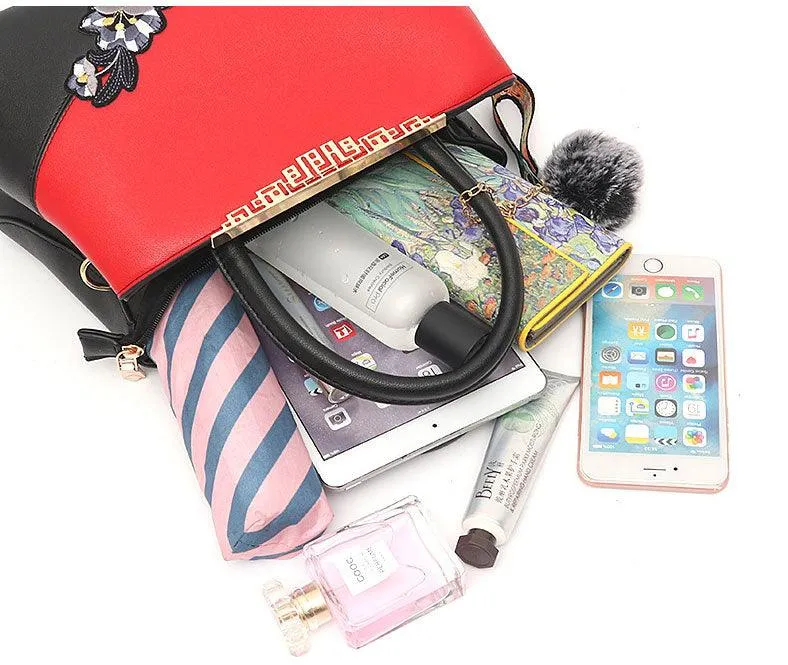 Black French Fur Cham Shape Tote Handbag