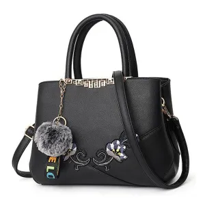 Black French Fur Cham Shape Tote Handbag