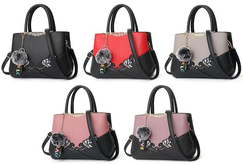 Black French Fur Cham Shape Tote Handbag