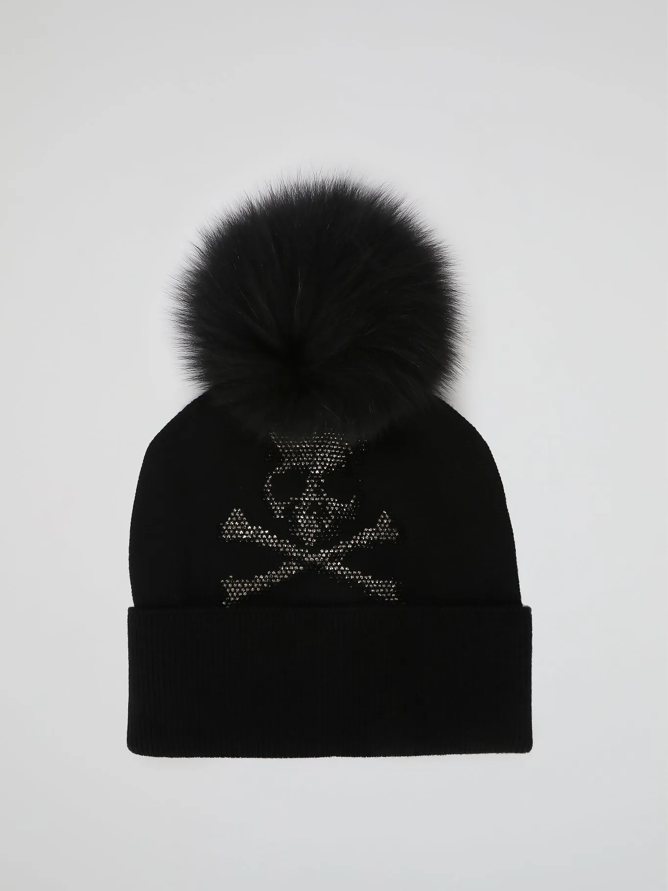 Black Strass Skull Pom Pom Beanie