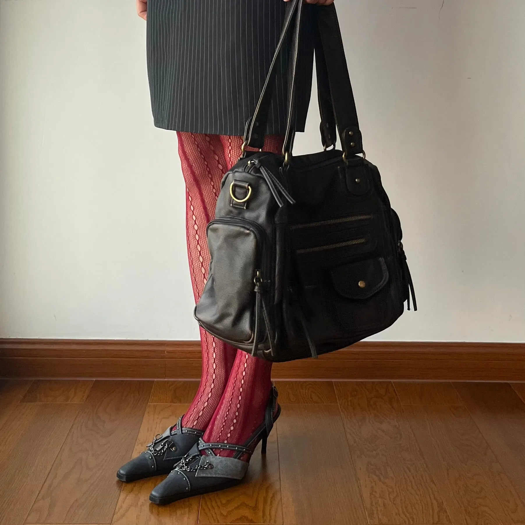 Black Vintage Inspired Large Capacity Bag
