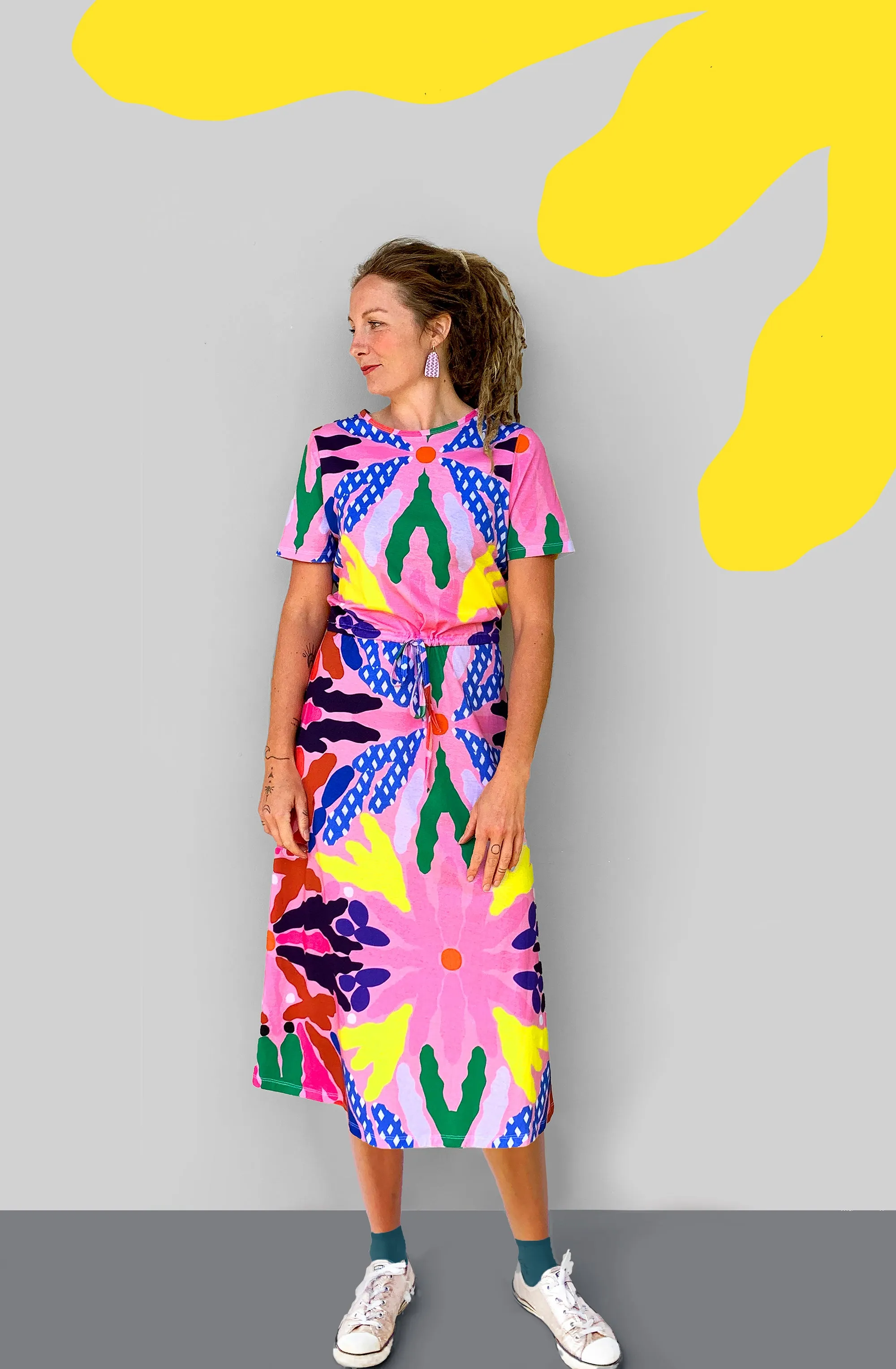 Bloom Bomb 100% Organic Jersey Draw String Dress
