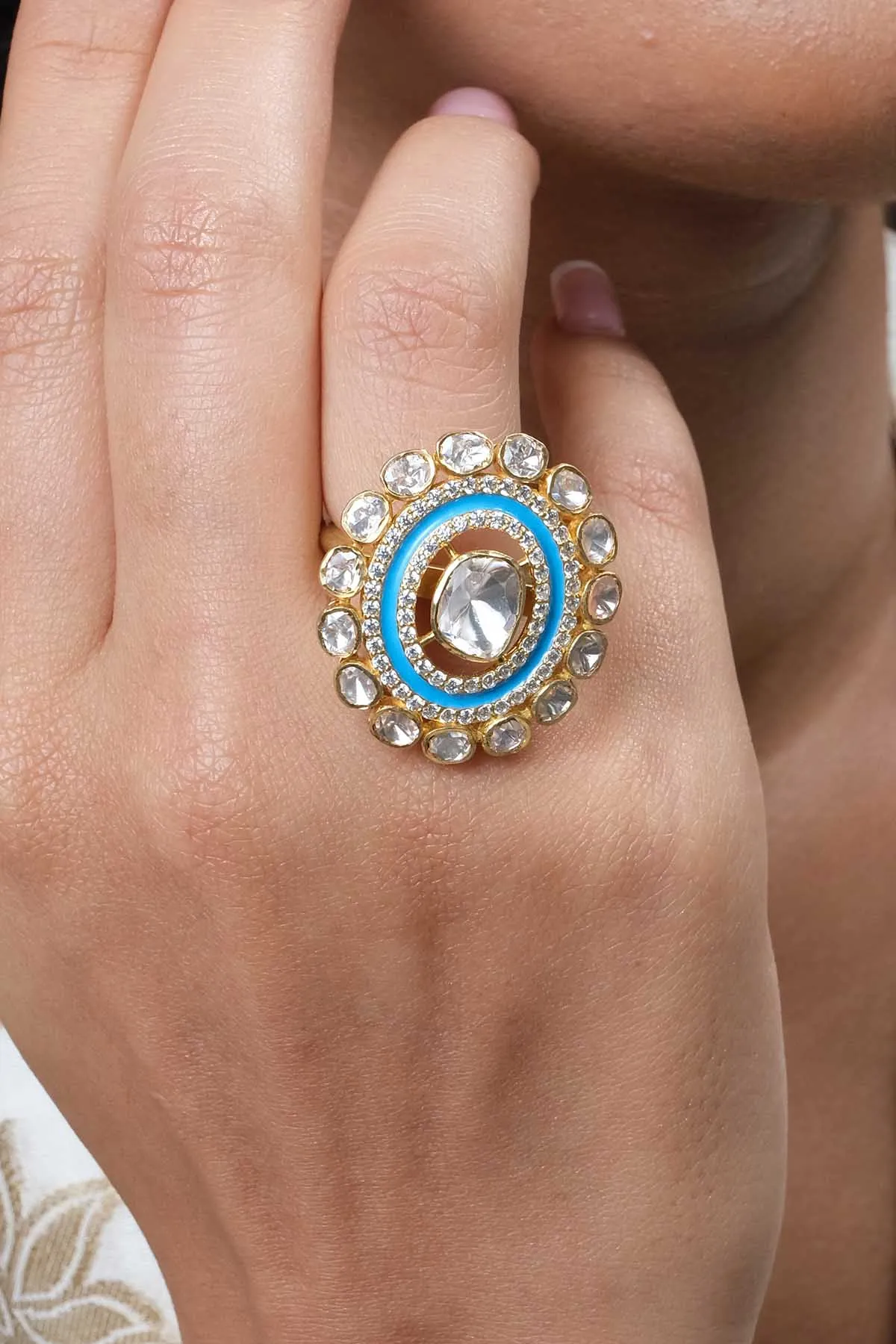 Blue Polki Embellished Ring