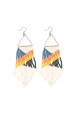 BOHO TRIANGLE SEED BEAD FRINGE DROP EARRINGS